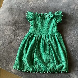 Girls Green Lace Pom-Pom Dress